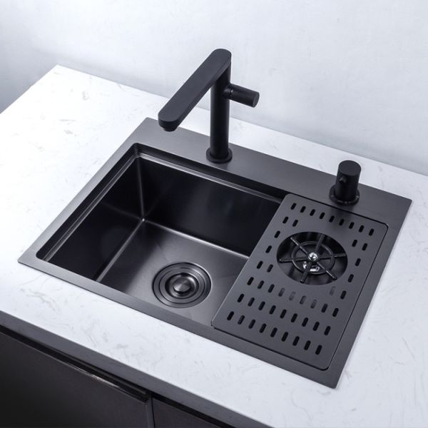 Black PCD Cup Rinser Sink Stainless Steel Handmade 16 Gauge Single Bowl 50x40
