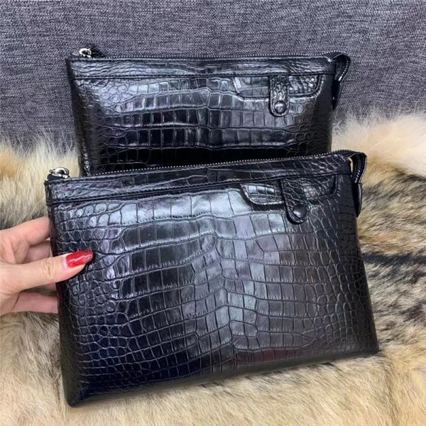 Authentic Crocodile Belly Skin Businessmen Wristlets Bag Clutch Genuine Real Alligator Leather Male Large Card Purse