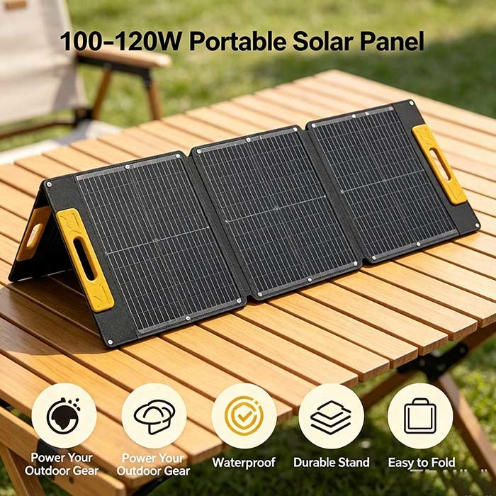 100W Waterproof Fold‑Up Solar Panel, Monocrystalline Portable Solar Charger for Portable Power Stations