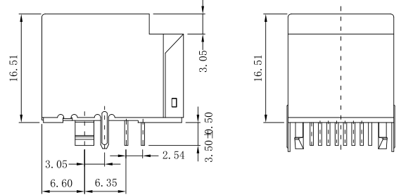 203501 Vertical RJ45 Jack 100M Magnetic Integrated, THT Shielded