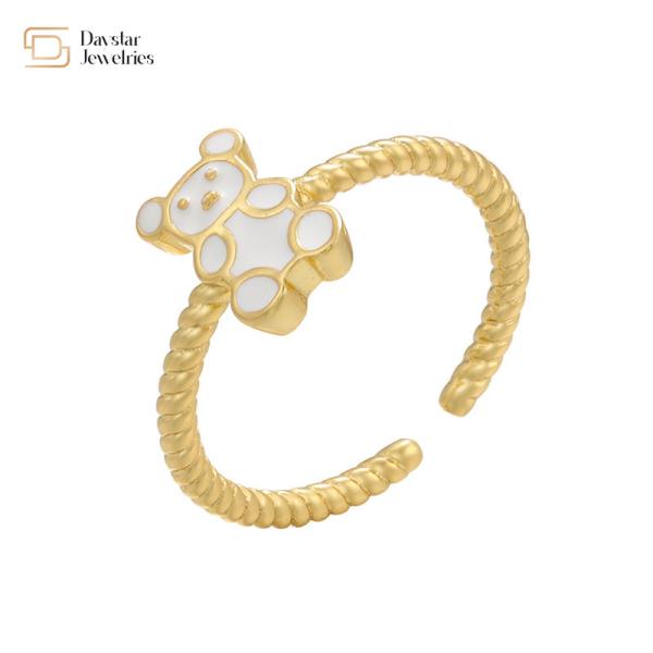 Esmalte colorido bonito Teddy Bear Dripping Oil Rings para meninas das mulheres