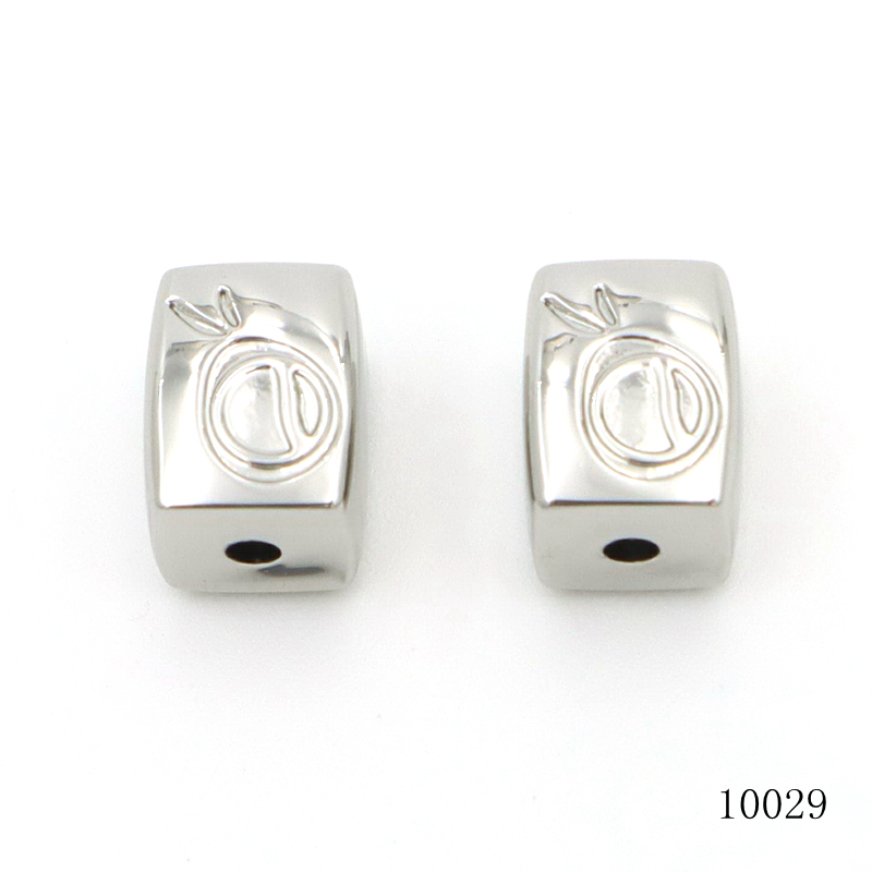 Shiny Nickel Polish Customized Logo Engraved Square Metal Beads For Bracelets Decorative Fittings