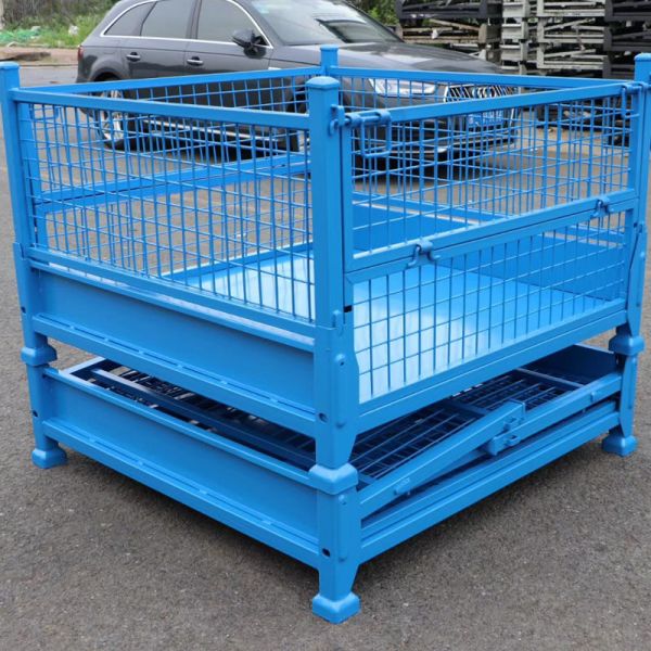 Robust Construction Grid Material Metal Pallet Crate Folding Mesh Container 2000kg