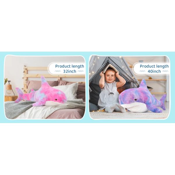 Factory Wholesale Professional  MORISMOS Purple 40in Super Soft Giant Shark Stuffed Toy Cute Kids' Animal Pillow with PP Filling