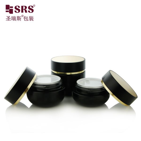 GLG027 30g 50g 100g Luxury Paint Customized Black Color Jar With Shiny Gold Top For Face Cream Skincare