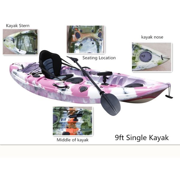 9Фоот сидят на верхнем зеленом цвете Камо армии каяка с затворами и местом