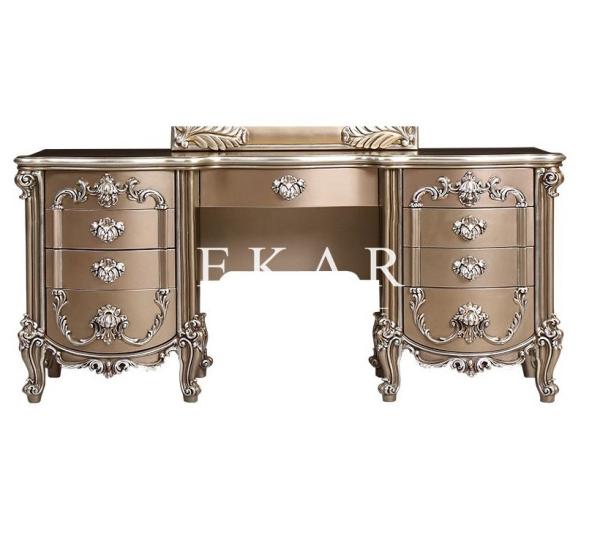 Luxury Gold Vanity Antique Hand Carved Wooden Dressing Table LS-A133D