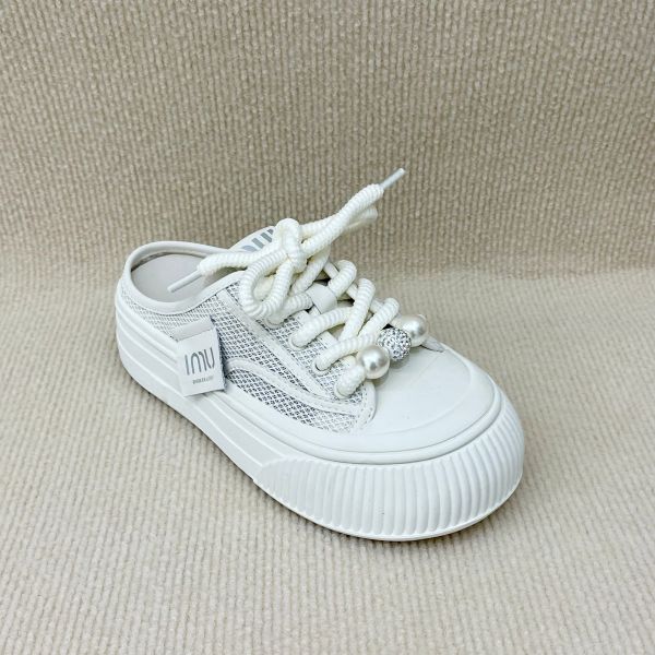 Comfort Womens White Mules Canvas Platform Shoes With Lace Up