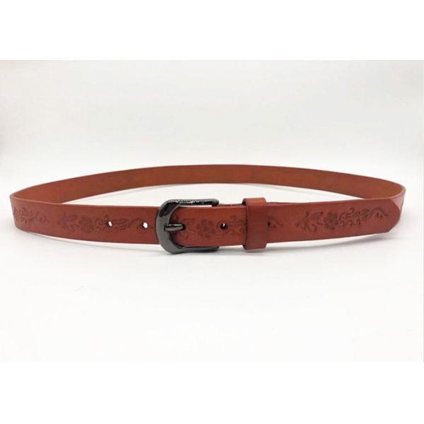 20mm Flower Embossing Buckle Leather Waist Belt For Women