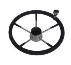 Black Hot Selling Boat Stainless Steel Wheel With PVC Foam & Knob 5 Spoke