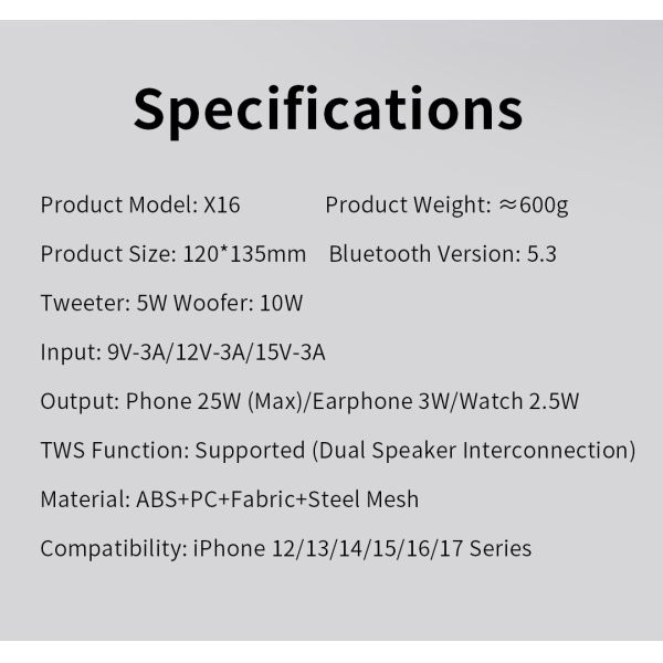 Bluetooth V5.3 Stereo Speaker Qi 2 wireless charger