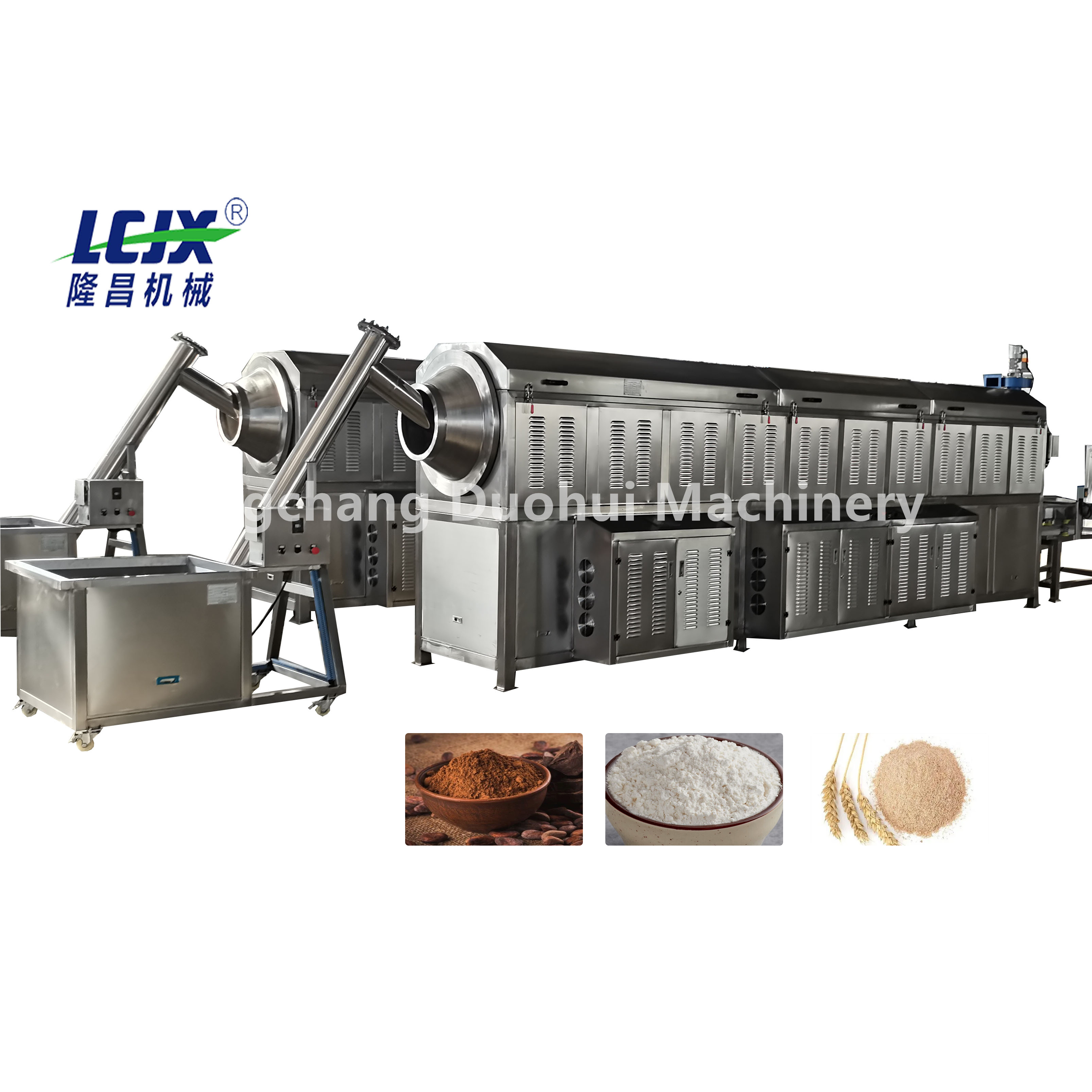 Automatic Roasting Production Line Continuous Drum Flour Chili Powder Cocoa