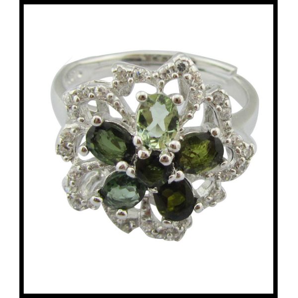 Elegant Round YG Plating Tourmaline Gemstone Rings 925 Silver Rings For Women Sterling Silver Promise Rings