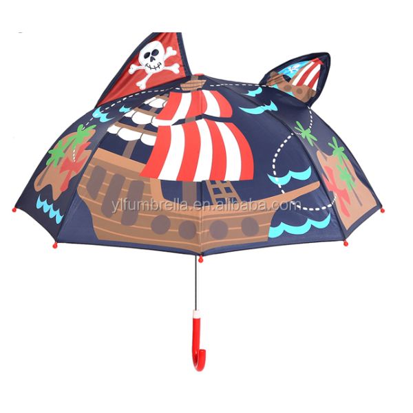 Open Diameter 90cm 19inch 8K 190T Pongee Kids Umbrella with Ears Personalized and Cute
