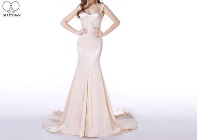 Champagne Satin Mermaid Bridal Gowns , Attractive Sling Backless Wedding Gown