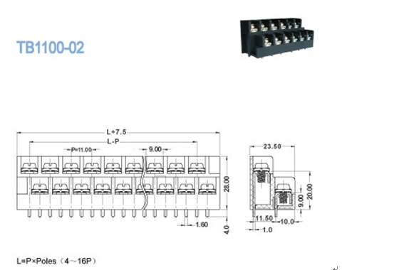 Соорудите 11.00mm 300V 30A 4*2P - блок силы терминального блока барьера 16*2P терминальный