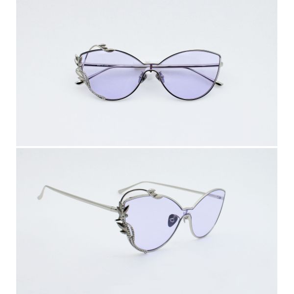 Fashion Cateye Sunglasses metal rims One Piece Style Shades Colorful lens UV 400