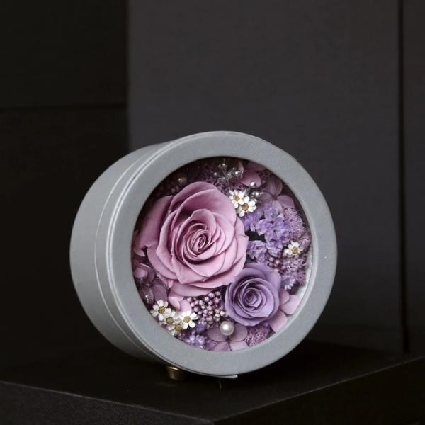 New design long life flowers round leather box preserved rose gift for lover  rose gift