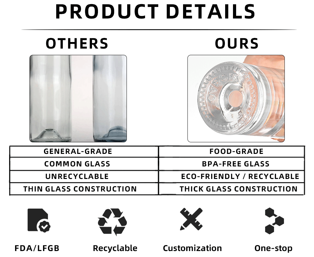Refillable Crystal Clear Beverage Glass Bottle 50ml - 350ml With Screw Cap Lid