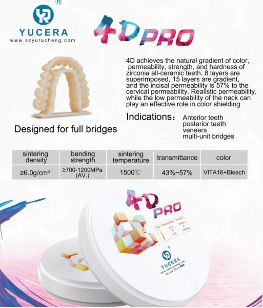 Artificial Teeth Making Material Multilayer Preshaded 4D Pro Zirconia Discs for Open System Cad Cam Zirconia Block