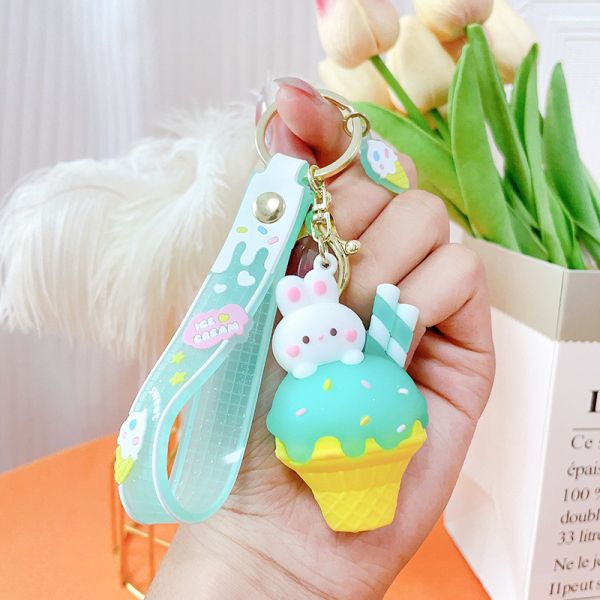 Ice Cream Cute Rabbit Keychain Charms Silicone Stationery Style Purse Handbag Charms