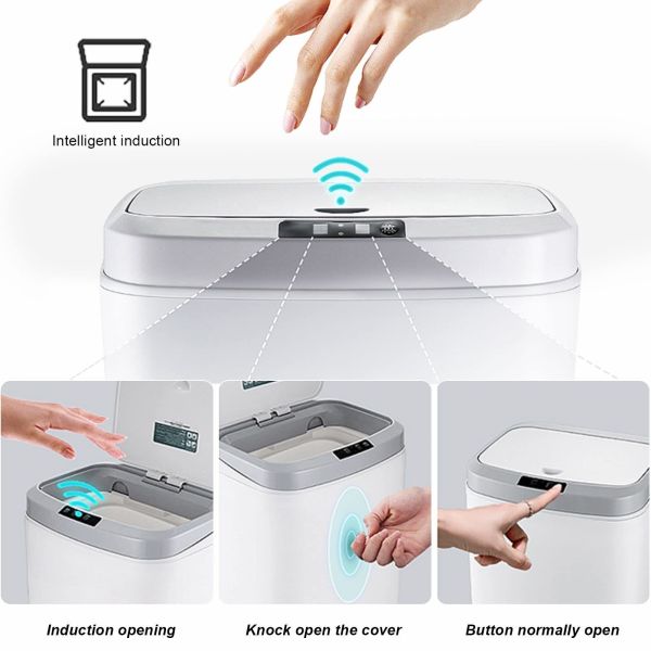 16L Button Control  Smart Sensor Waste Bin Stereo Dual Mode Sensing with Night Light for Living Room for Bedroom