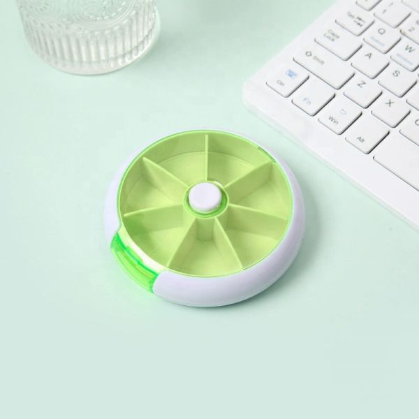 JH Medibox Promotional Medical Plastic Pill Box Organizer Round Waterproof Rotation Feature for Efficient Pill Storage
