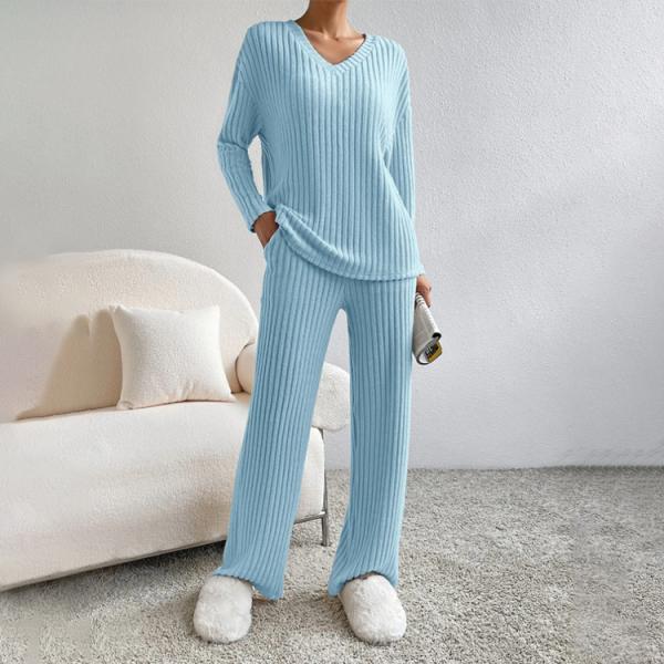 Women s Sweaters for Daily Wear Product Type and Country Of Origin Straight leg pants loose V-neck pit stripe knit suit