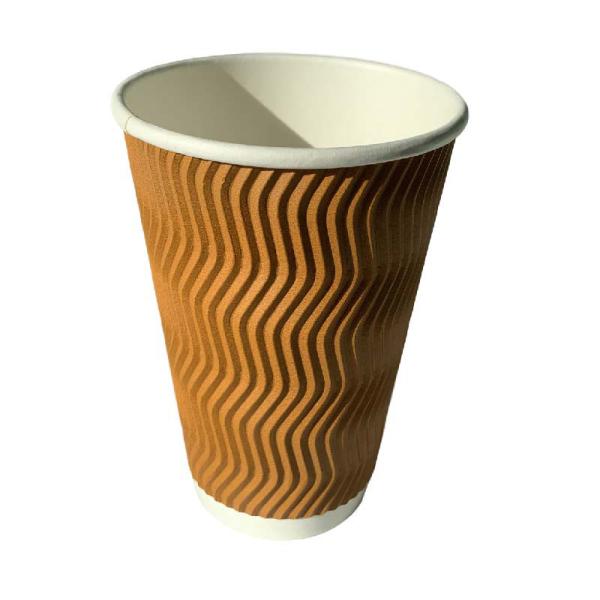 16 Oz Customized PE Coated Paper Cup Ripple Wall Disposable PE Lined Cups