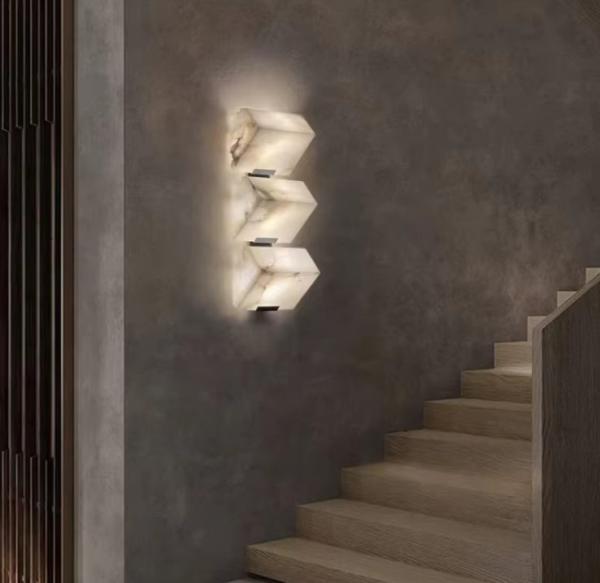 Alabaster LED Wall Lamp Postmodern Creative Home Decor Copper Marble Wall Light For Bedroom Bedside Living Room