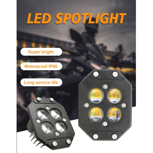 Square White Yellow 4 Beam Aluminum Universal LED Motorcycle Spot Lights