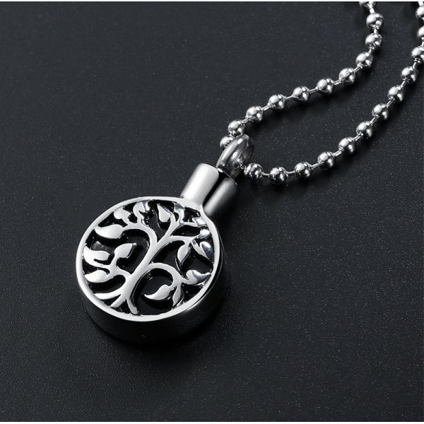 Stainless Steel Cremation Necklace Engraved Name Ash Urn Pendant for Memorial Keepsake