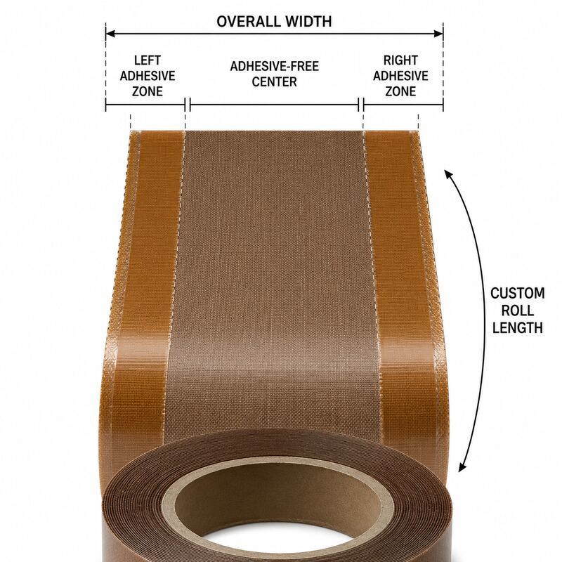 PTFE Zone Tape / Edge Adhesive PTFE Tape / Adhesive-Free Center Heat Sealer Tape with Silicone Adhesive and PTFE-Coated Fiberglass for Impulse Sealers and Packaging Machines