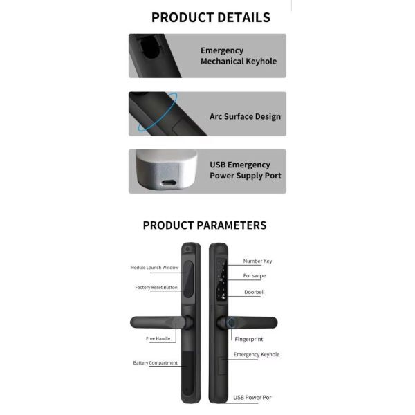 Serrure de porte intelligente TUYA avec caméra étanche pour la maison, l'hôtel, alliage d'aluminium, épaisseur de porte 30-75MM