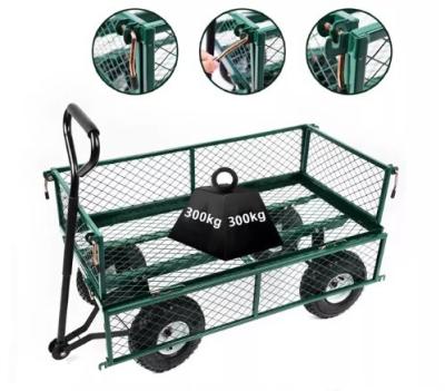 Industrial Garden Wagon Cart 300kg Capacity And Metal Wire Spoke Garden Trolly Cart
