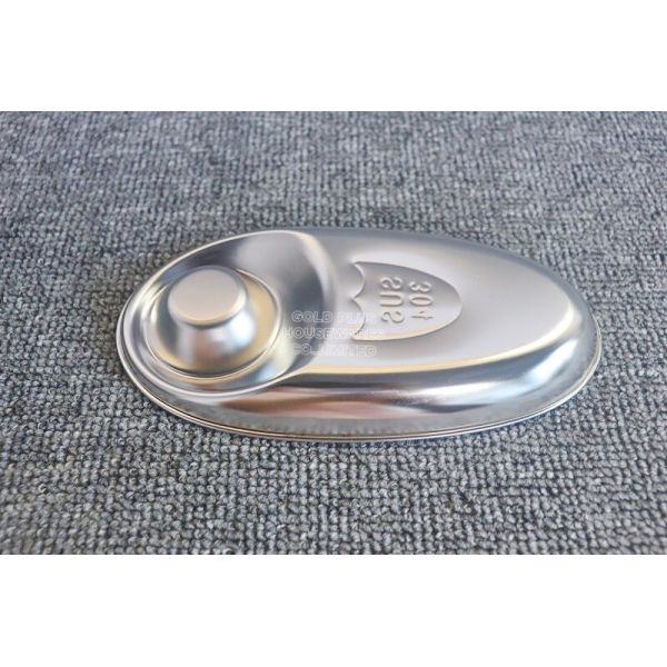 Tableware stainless steel natural color custom tray 2 sections compartments sushi fish chip and dip