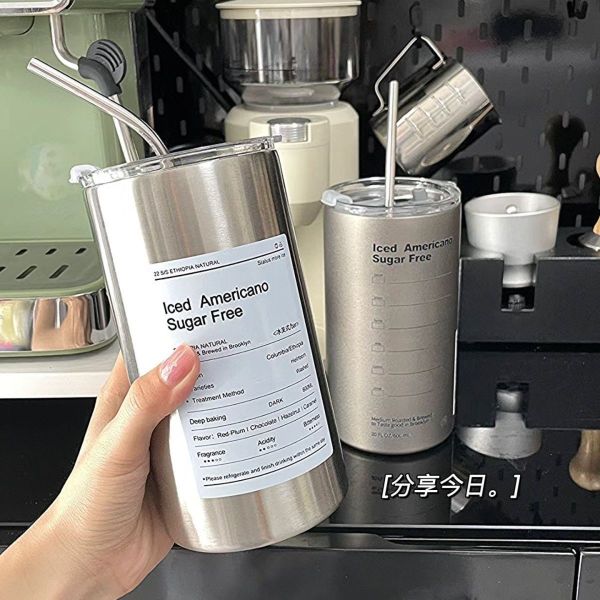 12 oz tasses droites de café glacé évier en acier inoxydable thermos isolé tasse à café tasse à thé tasse à bière avec couvercle à paille