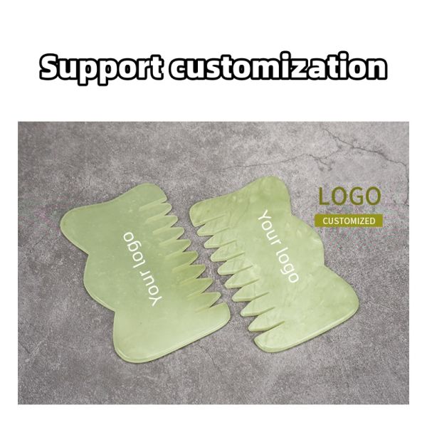 Customized Logo Availabled M Shape Jade Gua Sha Stone Head Massager for Hair Health Care and Scalp Massage in Salon Beauty