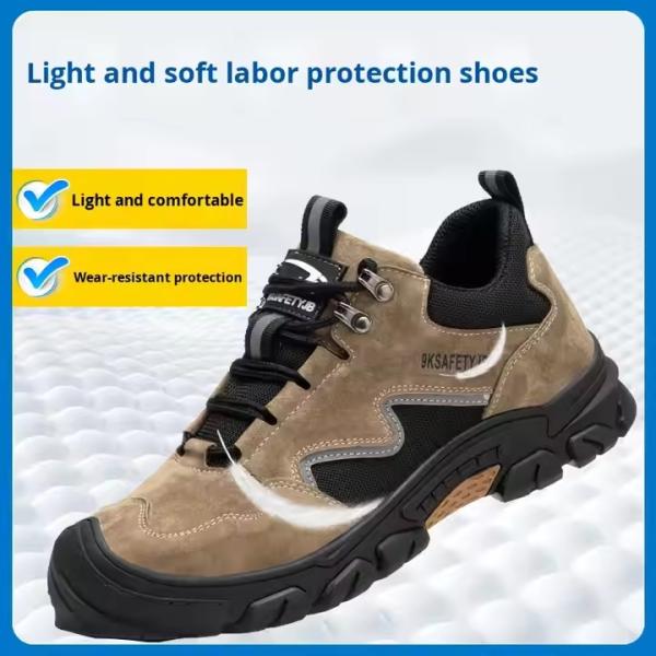 OEM Kevlar Construction Safety Shoes Pigskin Work Shoes Steel Toe Anti Smashing Rubber Sole Safety Shoes