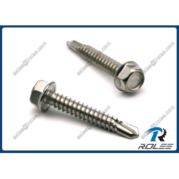 1/4-14 x 1" DIN 7504K 410 Stainless Steel Hex Washer Head Self-drilling Screw