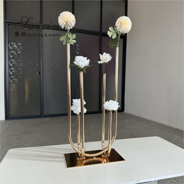Tall Aisle Wedding Flower Stand Decorative Gold Metal Flower Holder