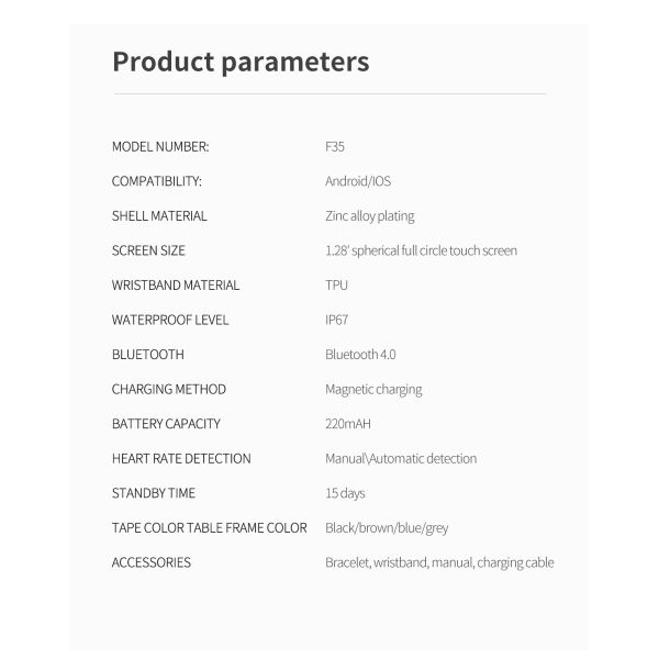 Диапазоны фитнеса спорта Smartwatch медицинского контроля TFT F35 1.28inch