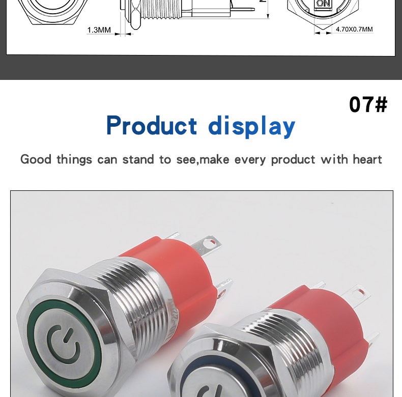 10A 16MM Stainless Steel Push Button Switch with LED Power Indicator Latching Momentary 1NO 4pin Flat/High Head IP65 for 220V