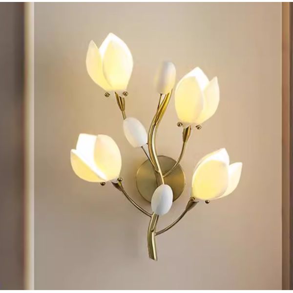 Hotel Elegant Magnolia Flower Ceramic Wall Bowl Sconce Light