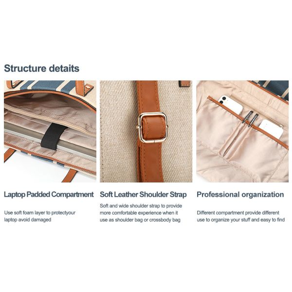 Canvas Work Laptop Tote Bag For Women Casual Travel 16.33x4.7x12.99