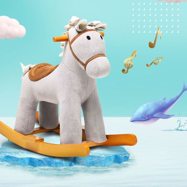 Unisex Solid Wood Toddler Ride-On Rocking Horse for Baby Nursery Activities Play 1-5 Year Old Boys Girls Birthday Gift