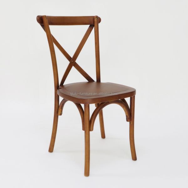 Meubles commerciaux empilés Croix X vintage arrière Chaises à manger en bois pour les mariages Événements et restaurants