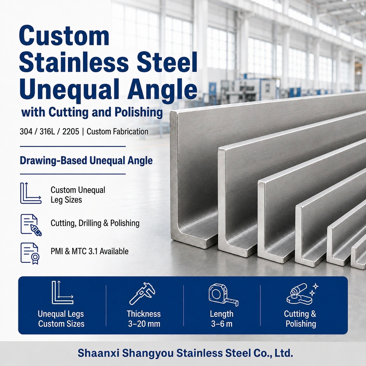 Custom Stainless Steel Unequal Angle with Cutting and Polishing