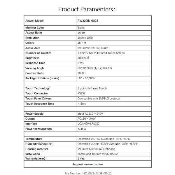 3m/Elo Pog Wms FireLink Display 32 43inch Infrared Touch Screen Monitor With Led Light Bar