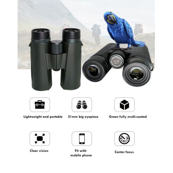 Sightseeing 10X42/8X42 Adults Bak4 Prism Binoculars Antifog IPX7 Waterproof Hunting